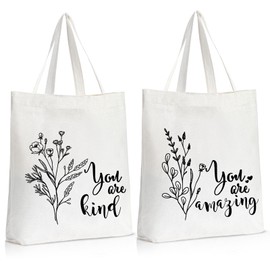 Sanwuta 2 Pcs Canvas Bags Inspirational Tote with Zipper Thank You Gift Bags for Women Teacher(Twig Style,15" X 13")