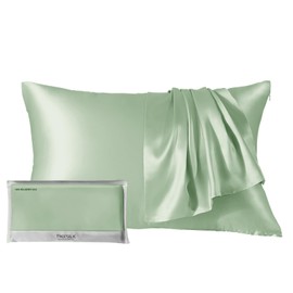 THXSILK 100% Natural Mulberry Silk Pillowcase for Hair and Skin Luxury 22 Momme 1 Pack Mulberry Silk Pillow Cases with Hidden Zipper Closure, King, Mint Green