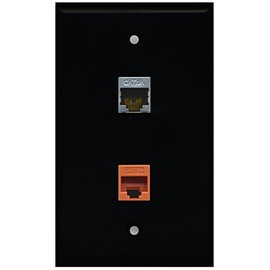 RiteAV - Black 1 Port Cat5e Ethernet Orange 1 Port Cat6a Wall Plate