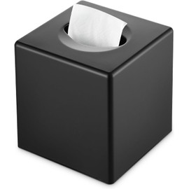 Y-in Hand - Funda para caja de pañuelos, soporte cuadrado para pañuelos faciales para tocador de baño, encimeras, cómodas, mesita de noche, salones y oficinas - Negro