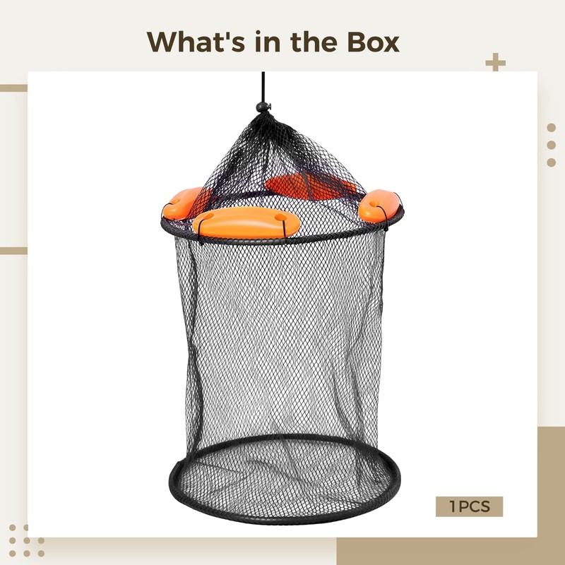 Varku Foldable Fishing Net Basket, Mesh Fish Keeper with Floating