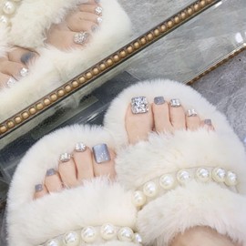 Nail Tips, Foot Nails, 24 Pieces, Glossy, Popular, Stylish, Foot Nail, Nail Seal, Reusable Gel Nails, Foot Nails, Handmade, Cute, Nail Tips for Brides Legs Weddings, Coming-of-Age Ceremonies, Parties,