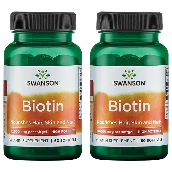 Swanson Biotin - High Potency 10,000 mcg 60 Sgels 2 Pack