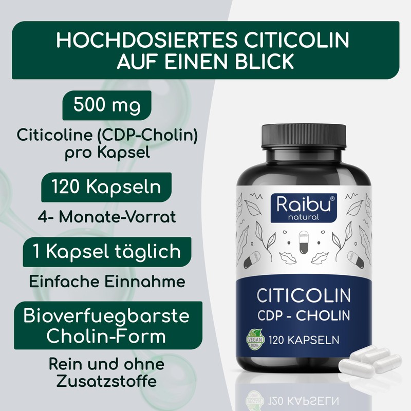 Choline Citicoline Capsules High Dose 500 mg per Capsule -