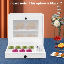 choayun Wooden Corner Bread Box Black, Double Layer Countertop BreadBox with Drawer & Clear Door, Farmhouse Bread Box, Breadbox Organizer Cabinet, Food Storage Container for Kitchen Countertop