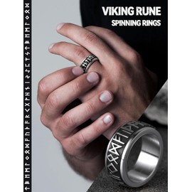 FaithHeart Customisable Unisex Finger Ring, Chain Spinner Ring, Viking, Rune Spinner Ring, Punk Viking Jewellery, Hip Pop Ring, with Gift Box, for Birthday / Valentine's Day