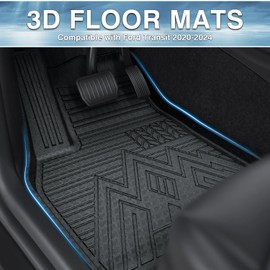 Mixsuper Floor Mats for Ford Transit with Vinyl Flooring 2020-2025, All Weather Floor Liners Durable 1st Row Black