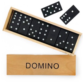Wooden Domino Game 28 Dominoes in Wooden Box Traditional Toy with Dot Based Marking