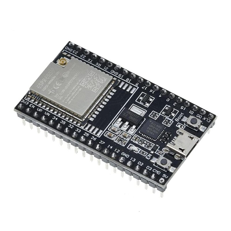 ESP32 development board, USB interface, ESP32-WROOM-32D module and CP2102 driver