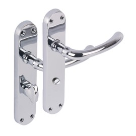 HANDLEZONE® 1 Pair of Avis Polished Chrome Bathroom WC Toilet Door Handle Set on Long Backplate, for Internal Doors