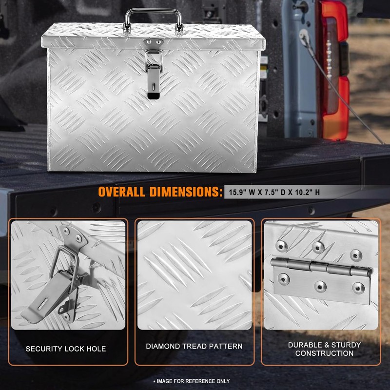 PM PERFORMOTOR Heavy Duty Diamond Plate Tool Box, Waterproof Square