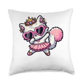 Cat Skirt Heart Shape Sunglasses Dabbing Dance Lover Throw Pillow