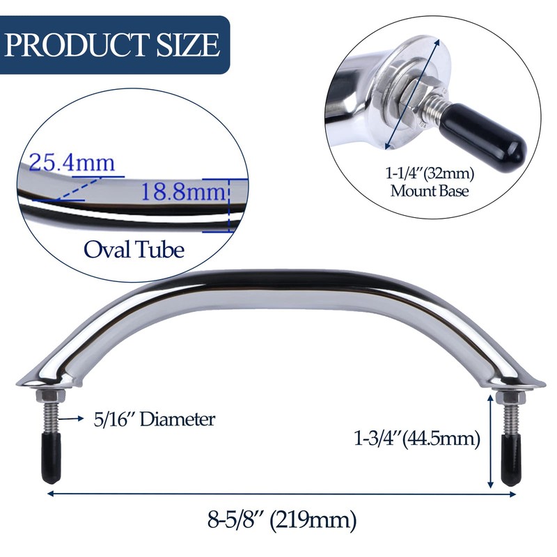 8" Boat Grab Bar 316 Stainless Steel Polished Grab Handle