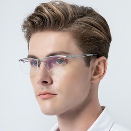 FONEX Pure Titanium Glasses Frame Men Square Eyeglasses Optical Eyewear F85775 (F85769 Silver, Clear)