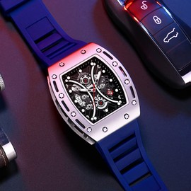 MF MINI FOCUS Watch for Men Wristwatch Fashion Hollow Big Dial Luminous Waterproof Sport Analog Quartz Business Mens Watches Blue Silicon Strap Dress Watch