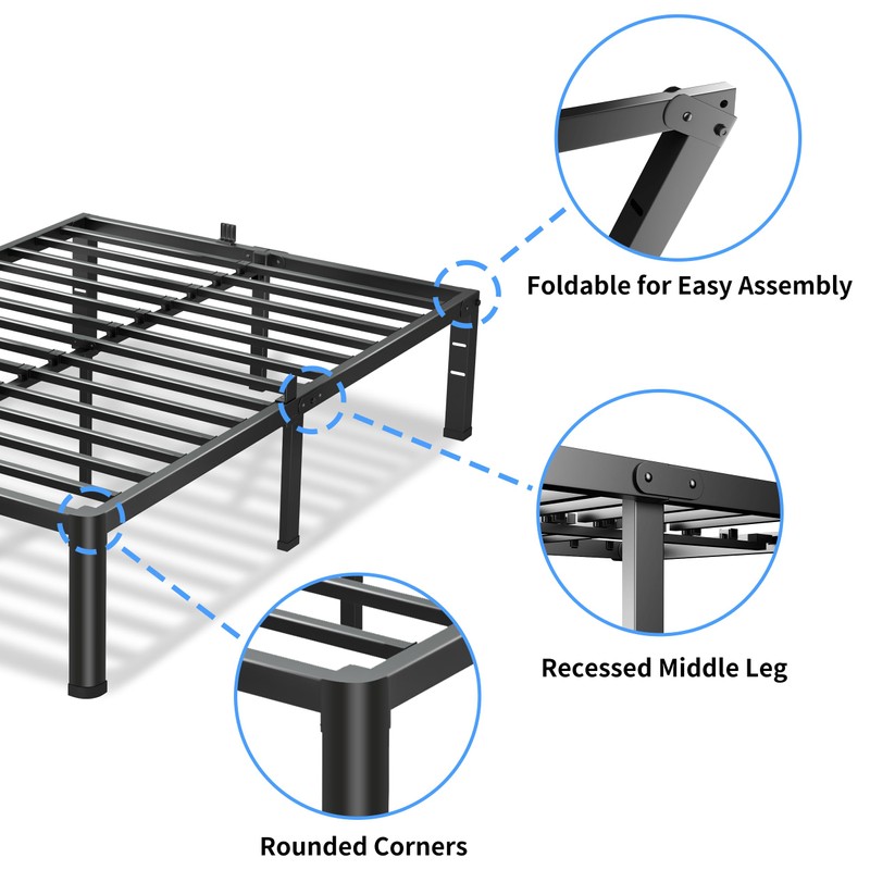 18 Inch King Size Bed Frame, 3500Lbs Heavy Duty Metal