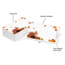 Table Place Card, Fall Thanksgiving Themed Tent Style Cards, Pack of 25 Half-Fold Reception Place Card with Turkey, Perfect for Thanksgiving Dinner, Party, Birthday, Wedding, Banquet A08