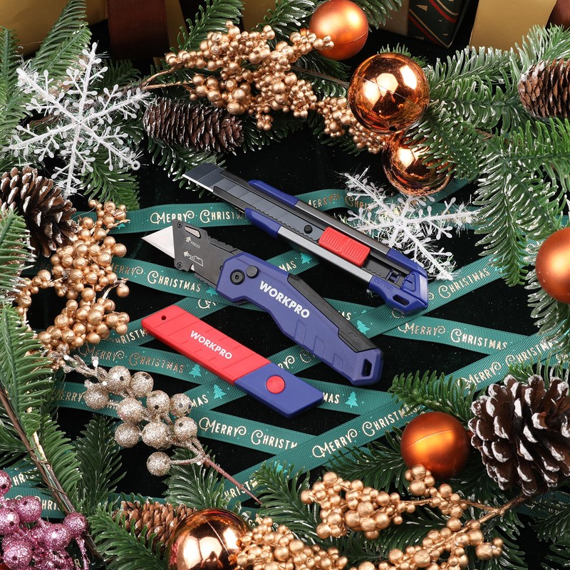 WORKPRO Utility Knife, 2-piece, Folding Box Cutter and Retractable Knife,