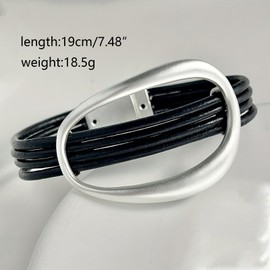 YKKZART Black Bracelets for Women Leather Bangles Silver Circle Layer Leather Wrap Bracelets for Women Gift Hand Wrist Jewelry