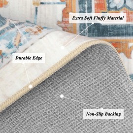 Pauwer Washable Area Rug 8x10, Large Boho Living Room Area Rugs, Soft Vintage Bedroom Rug Carpet, Non Slip Low-Pile Distressed Accent Rug for Dining Room Entryway Dorm, Blue