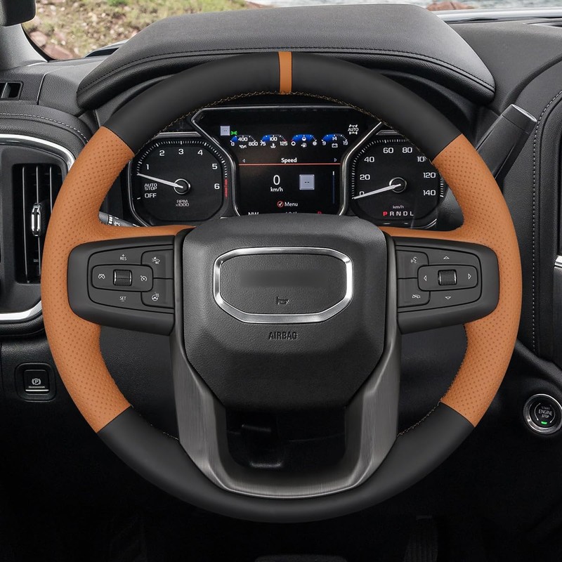 MEWANT DIY Black Brown Artificial Leather Steering Wheel Wrap for