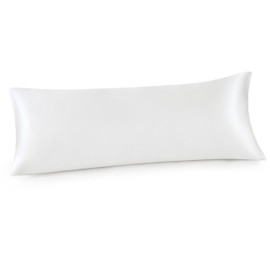 Bedsure Satin Body Pillow Pillowcase for Hair and Skin - White Zipper Long Pillow Case, Similar to Silk Pillow Cases, Silky & Super Soft Body Pillow Case Cover, Gifts for Women or Men, 20x54 Inches