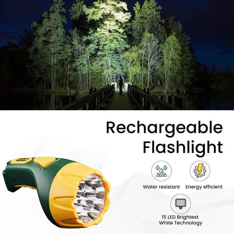 GoGreen Power (GG-113-15RC) 15 LED Rechargeable Flashlight, Water Resistant Flashlight