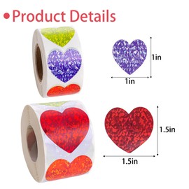 Haakong 2 Rolls Glitter Heart Stickers for Envelopes Valentine's Day Heart Stickers Decorative Love Stickers for Valentine’s Day Wedding Birthday Supplies