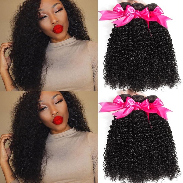 Hermosa Brazilian Curly Hair 3 Bundles Double Weft Curly Weave Human Hair Extensions 10A Unprocessed Brazilian Virgin Hair Bundles Black Color 20 22 24 inch