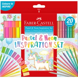 Faber-Castell Pastel and Neon Inspiration Set – Pack of 20 Includes 10 Connector Pens and 10 Classic Colour Pencils (63-155035) Multicolor