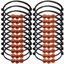 20 Pieces Sports Charm Bracelets with Football Baseball Basketball Beads Adjustable Bracelet for Children Boys Men Sports Party Favours Inspirational Bracelets, washed yarn, acrylic