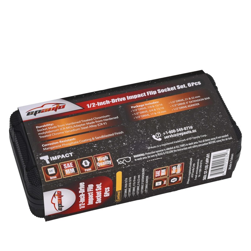 EPAuto 1/2-Inch-Drive Impact Flip Socket Set, 6pcs
