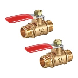 sourcing map Brass Air Ball Valve Shut-Off Switch 1/4 Inch NPT Male Thread to Male Thread Pipe Coupling Pack of 2
