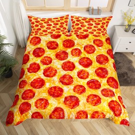 Castle Fairy 3D Pizza Printed Duvet Cover Queen Size Cheese Pizza Comforter Cover with 2 Pillowcase for Teens Adults Kids Food Print Bedding Set Pizza Breathable 3 Pieces Decorative Bed Cover