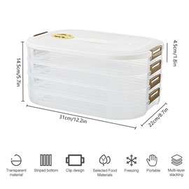 SSSJUUUB 4-Layer Food Storage Container, Stackable Snack Container with Lid, Dumpling Box, Gyoza Container, Cookie Storage Containers, Time Recoder, Good Sealing