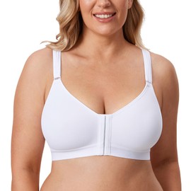 DELIMIRA Women's Front Closure Bras Posture Full Coverage No Underwire Unlined Back Support Bra White 48C