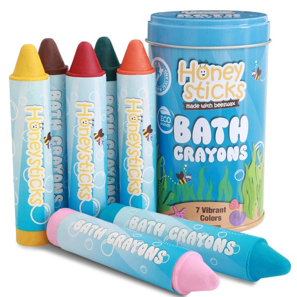 Honeysticks Beeswax Bath Tub Crayons for Toddlers & Kids, Non-Toxic, Washable & Easy Clean Up, Water Soluble Bath-Time Fun, Food Grade Pigments, Handmade in New Zealand (7 Pack)