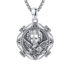 XIXLES San Miguel Necklace 925 Sterling Silver Saint Archangel Pendant Necklace Archangel Patron Amulet Medal Jewellery Gifts for Men Women