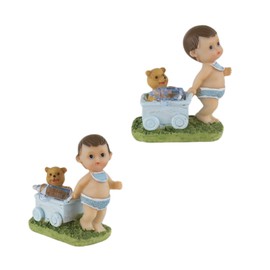 MEGA FAVORS Keepsake Figurine 12 pcs Baby Boy Pulling Wagon with Teddy Bear | Awesome Decorations or Party Favors | for Pregnancy Announcements, Gender Reveals, Birthday and Special Celebrations