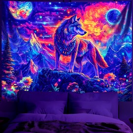 BVBOX Blacklight Animal Tapestry Glow In The Dark UV Reactive Black Light Upright Posters Wall Hanging for Bedroom Dorm Living Room Backdrop Decor Neon Tapestry (Type 5, 59" x 51W, Unframed)