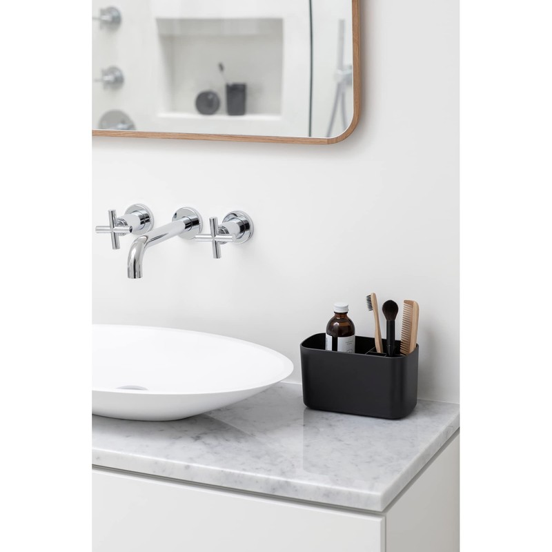 Brabantia ReNew Bathroom Caddy (Dark Grey) - Compartments for Toothbrushes,