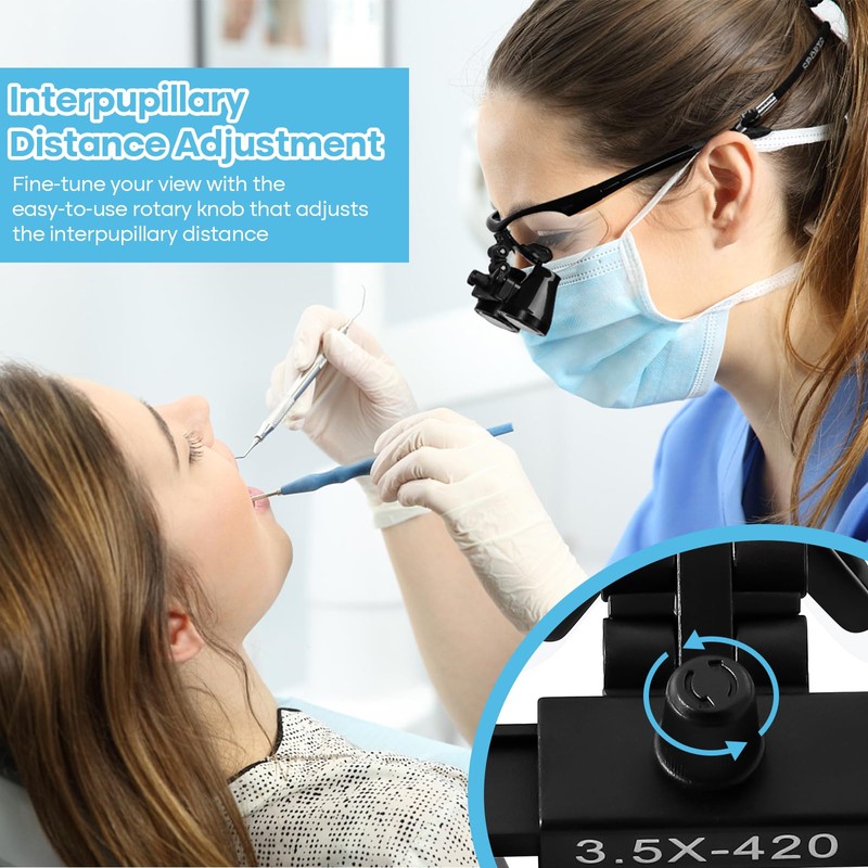3.5 X 420mm Binocular Loupes Magnifier Glasses with LED Head