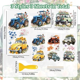 WANDIC 3PCS Rub On Transfer Stickers, Classic Truck Flowers Transfer Decals for Furniture Refrigerator Cabinet Scrapbook Window, 15 * 30cm