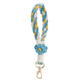 XGALBLA - Llavero de macramé bohemio hecho a mano con tela de pulsera, llavero floral para muñeca, Flor, azul, M
