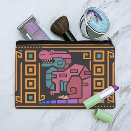 Geometric Tyrannosaurus Rex Dinosaur Aztec Mayan Style Makeup Cosmetic Bag Organizer Pouch