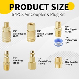 Air Coupler & Plug Kit,67Pcs 1/4" NPT Air Tool Fittings Set,Quick Connect Air Hose Fittings Air Compressor Accessories