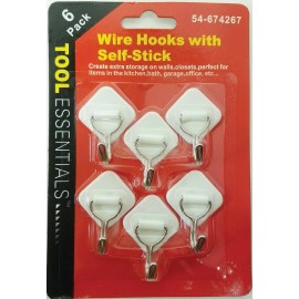 WorldWide Sales Online 6pc Wire Hooks with Self Adhesive No Drill Design