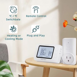 DIGITEN Wireless Thermostat WTC100 Pro Temperature Controller for Cooling & Heating, Remote Controlled Outlet, Easy-to-Use and Programmable Thermostats for Home,Greenhouse