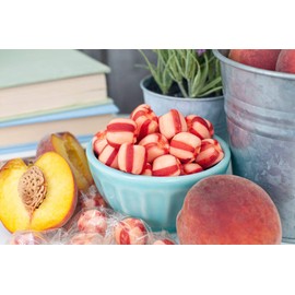 Stewart Candy Peach Flavored Soft Candy Puff Balls - 27oz Tub for Home, Office, Break Rooms - Individually Wrapped Candy Snack, Fat-Free, Cholesterol-Free, Gluten-Free, & Kosher, Made in the USA