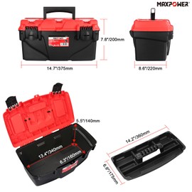 MAXPOWER Tool Box 15-Inch, Plastic Tool Boxes with Removable Tray & Dual Lock Secured For Home
